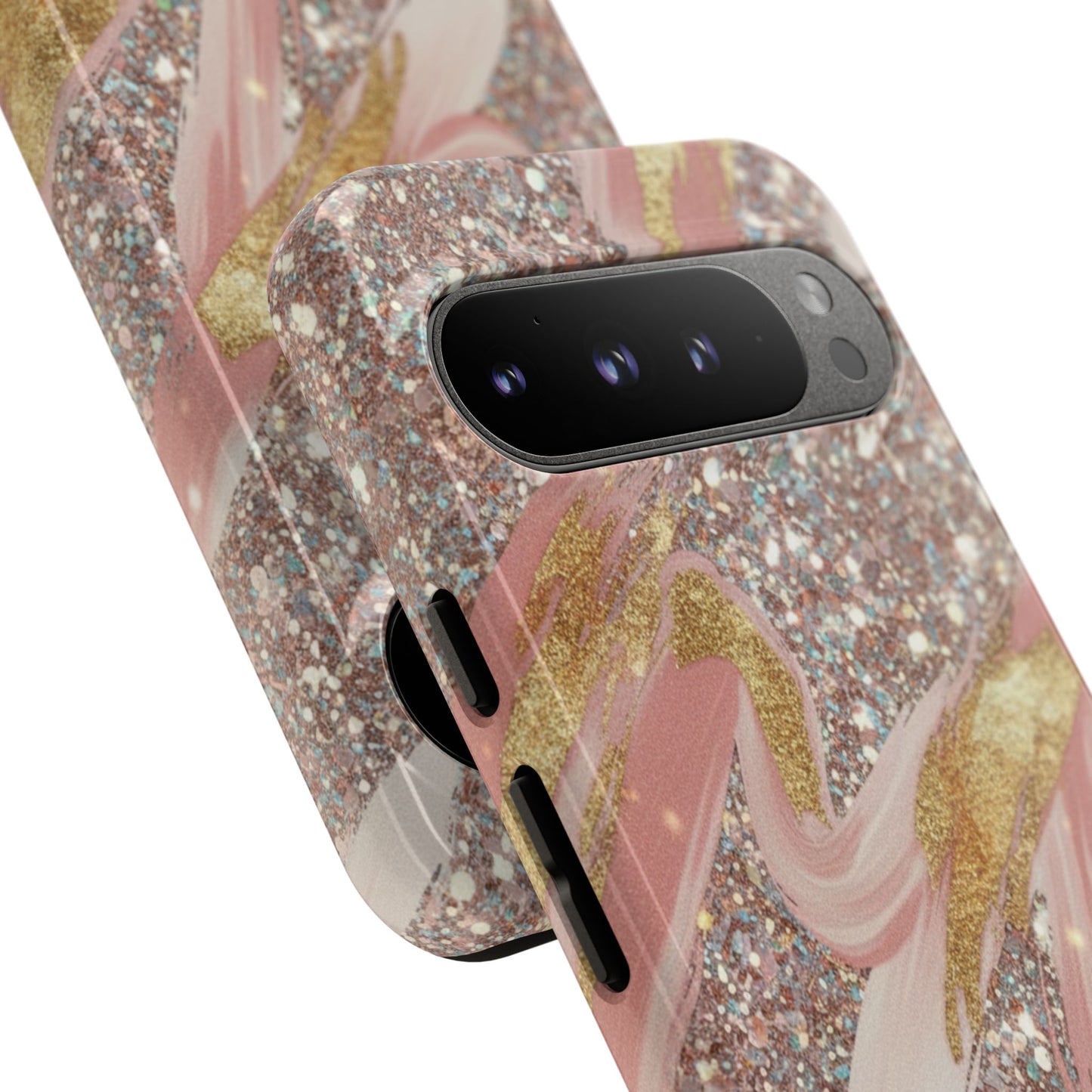 Glitter Blush Marble Phone Case — Pink Gold Swirl Tough Case