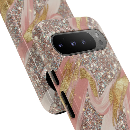 Glitter Blush Marble Phone Case — Pink Gold Swirl Tough Case
