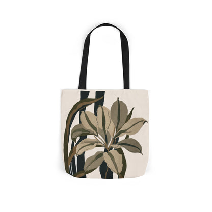 Botanical Stripe Canvas Tote — Neutral Leaf Print Tote Bag