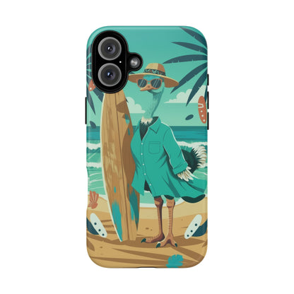 Phone Case — Retro Dressed Seagull Surfing Beach Illustration