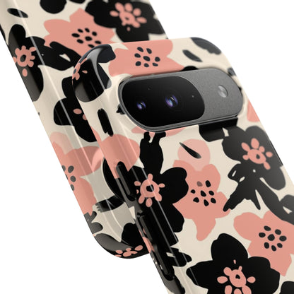 Floral Phone Case — Pink & Black Retro Blossom Protective Cover