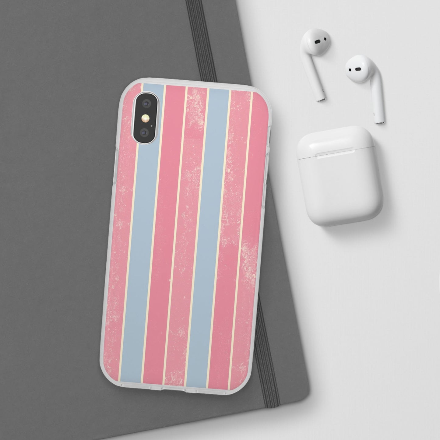 Striped Pink & Blue Phone Case — Retro Pastel Flexi Case