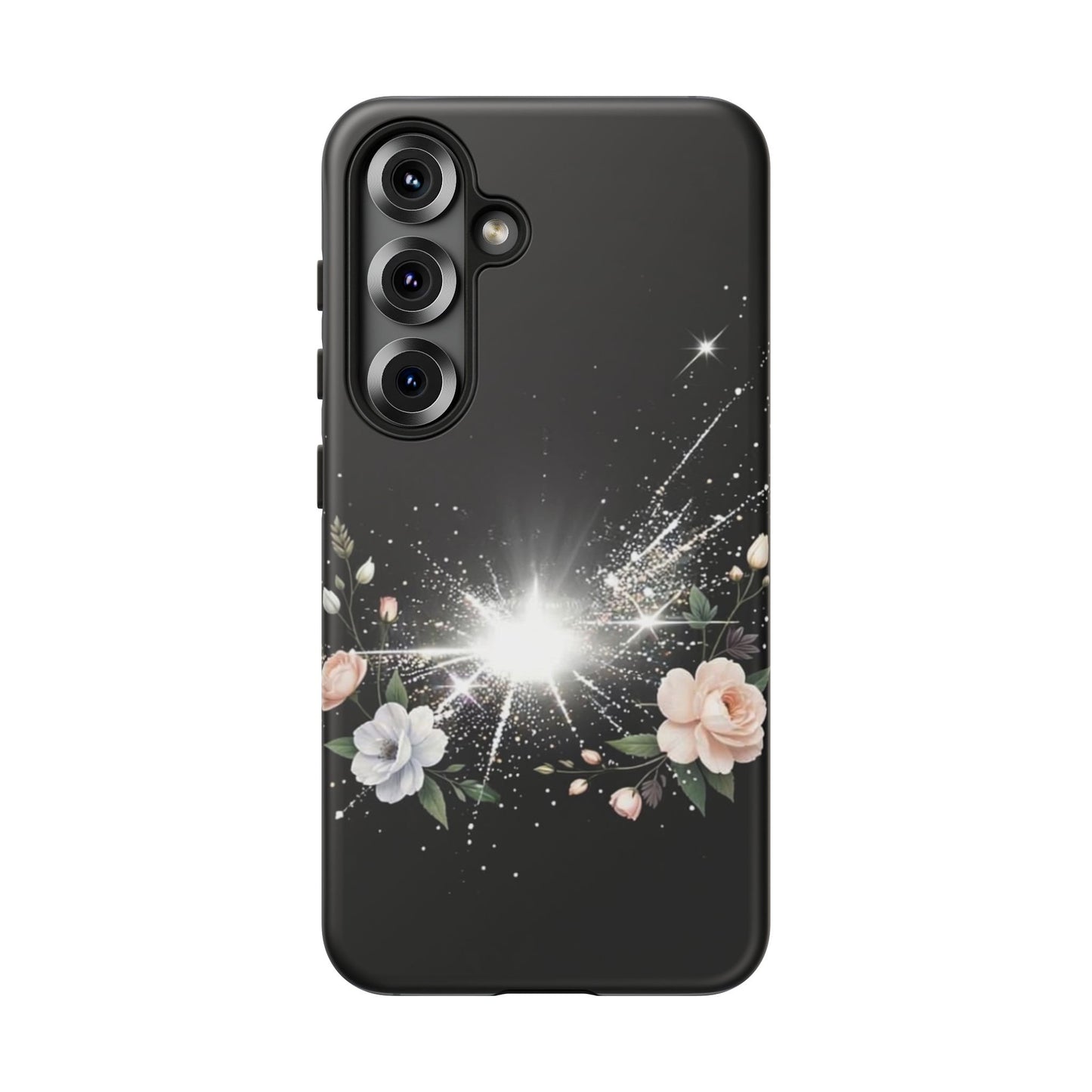 Floral Burst Phone Case — Protective Black Sparkle Design