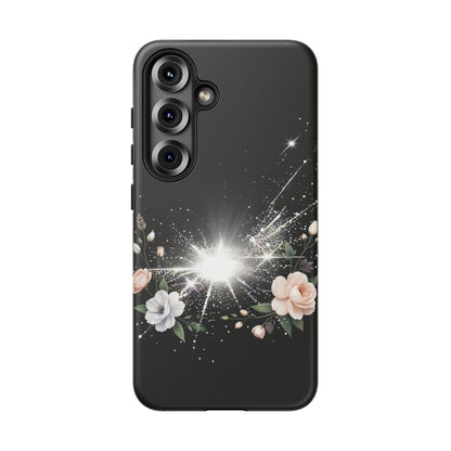 Floral Burst Phone Case — Protective Black Sparkle Design