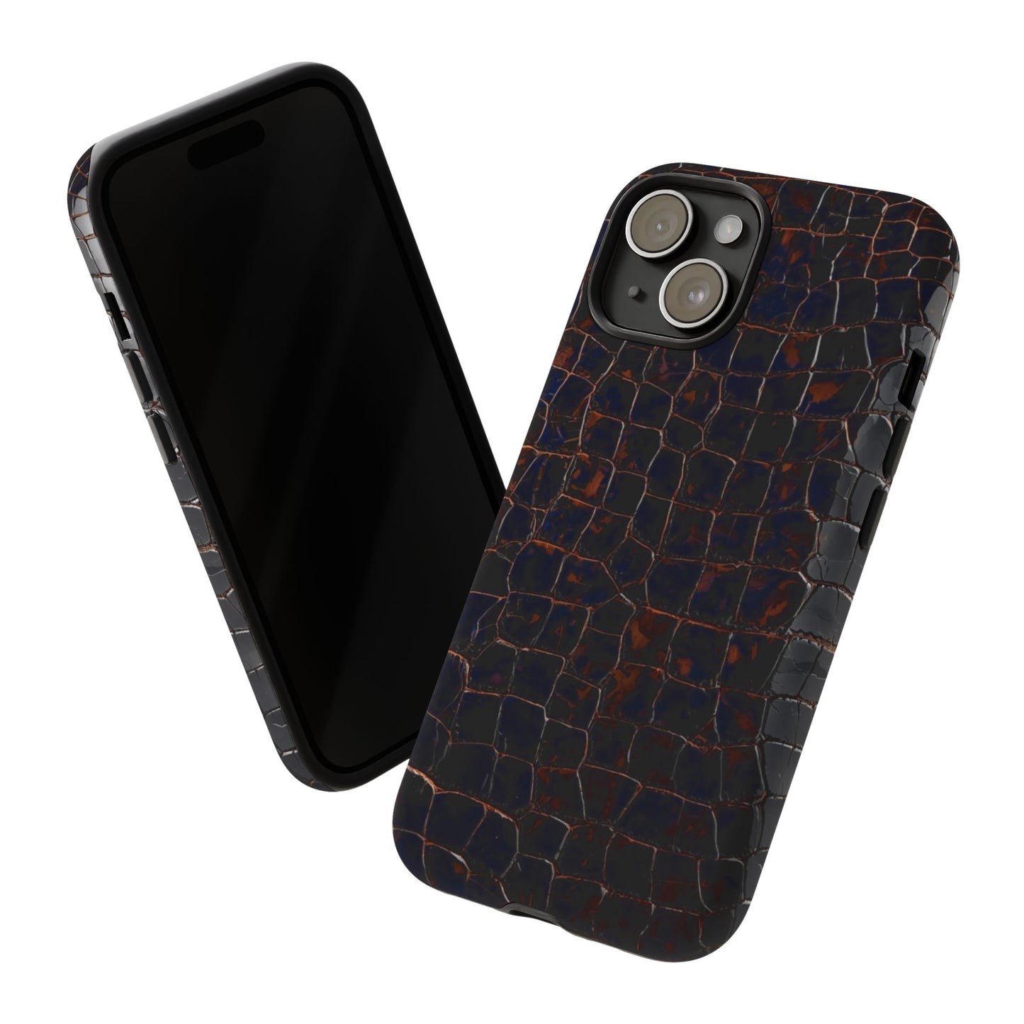 Croc-Embossed Tough Phone Case — Shockproof Black Alligator Texture
