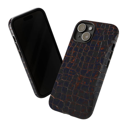 Croc-Embossed Tough Phone Case — Shockproof Black Alligator Texture