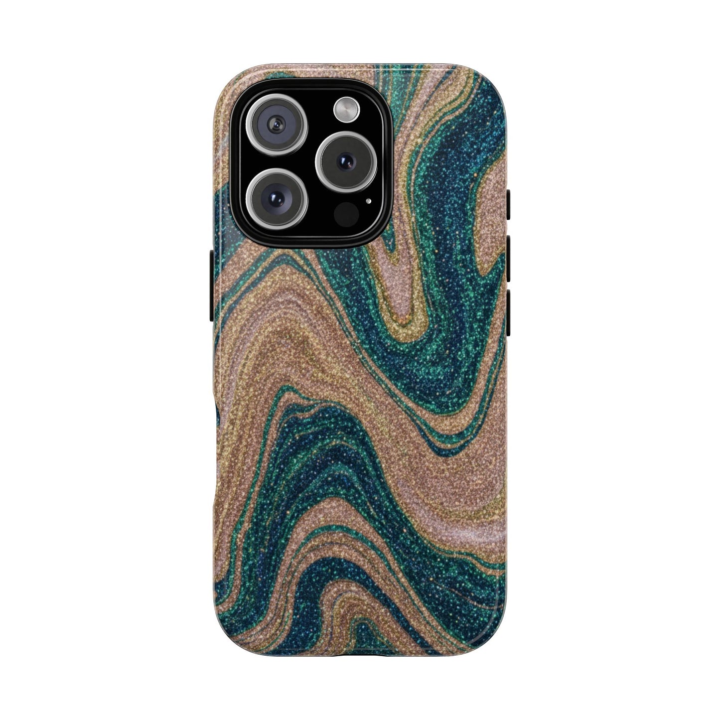 Marbled Teal & Gold Phone Case — Glitter Swirl Tough Case