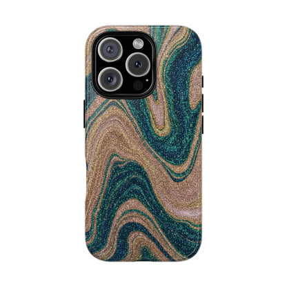 Marbled Teal & Gold Phone Case — Glitter Swirl Tough Case
