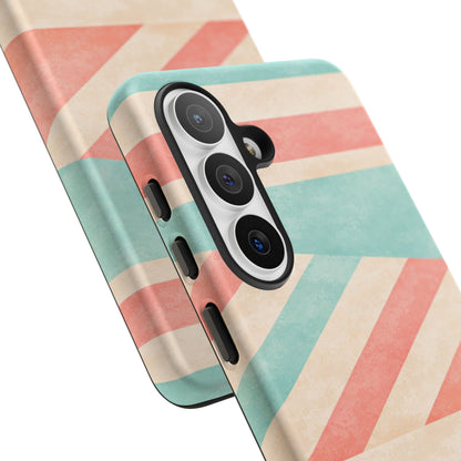 Pastel Stripes Tough Phone Case – Retro Coral & Teal Protective Cover