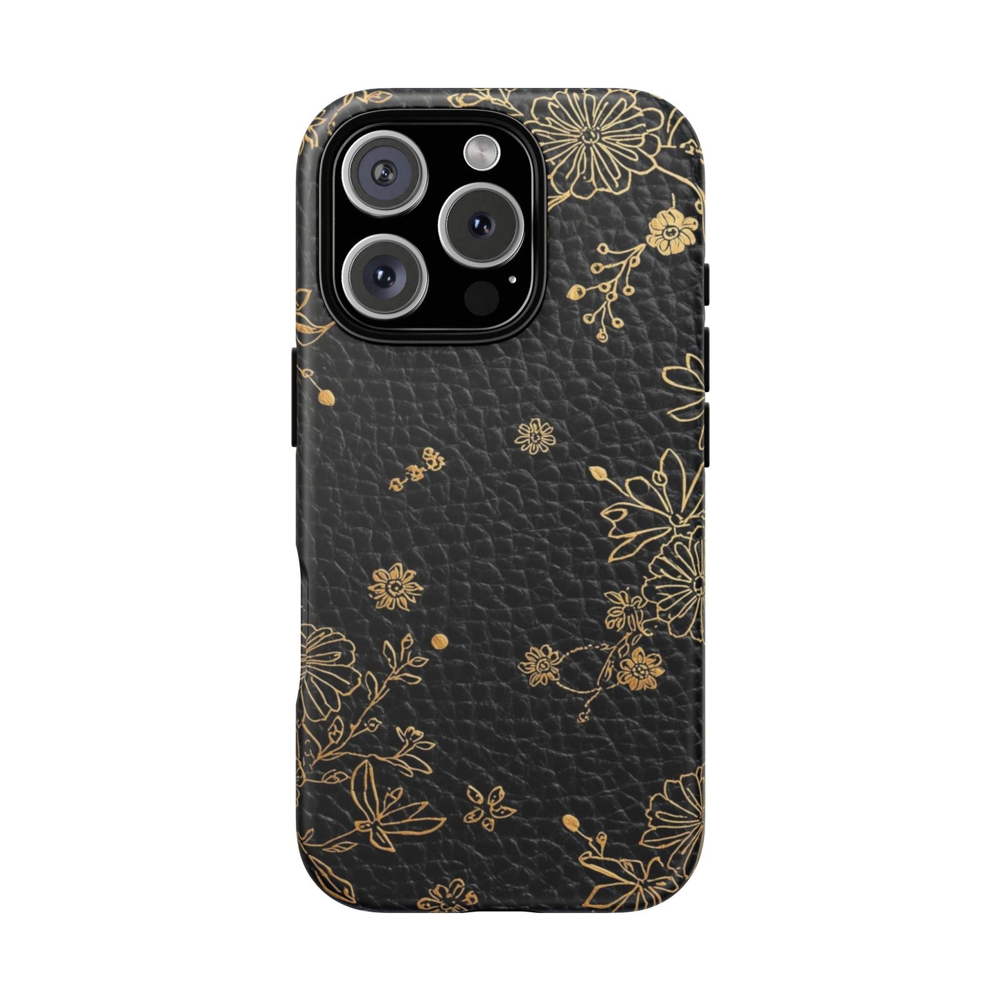 Floral Gold Foil Leather Texture Tough Phone Case