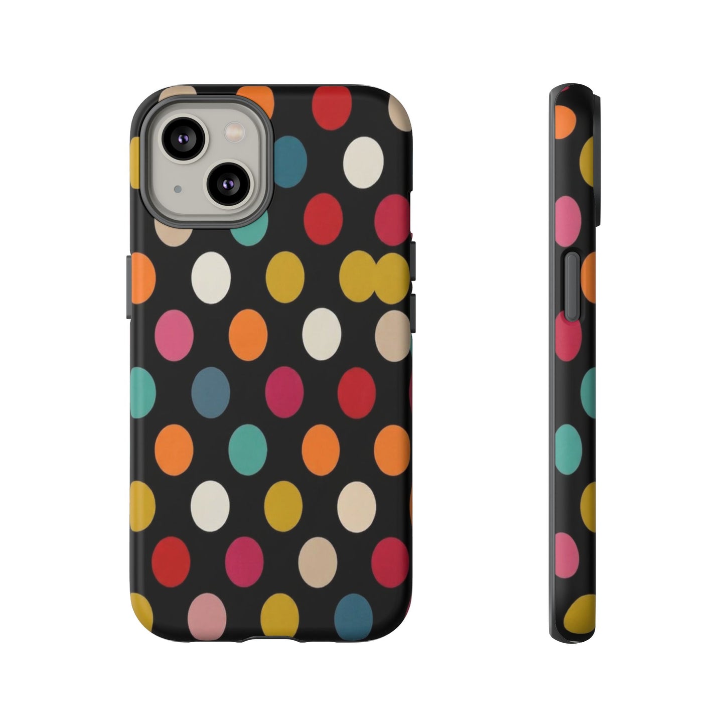 Polka Dot Tough Phone Case – Colorful Retro Dots on Black
