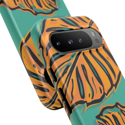 Tropical Leaf Tough Phone Case — Orange Monstera Design on Teal