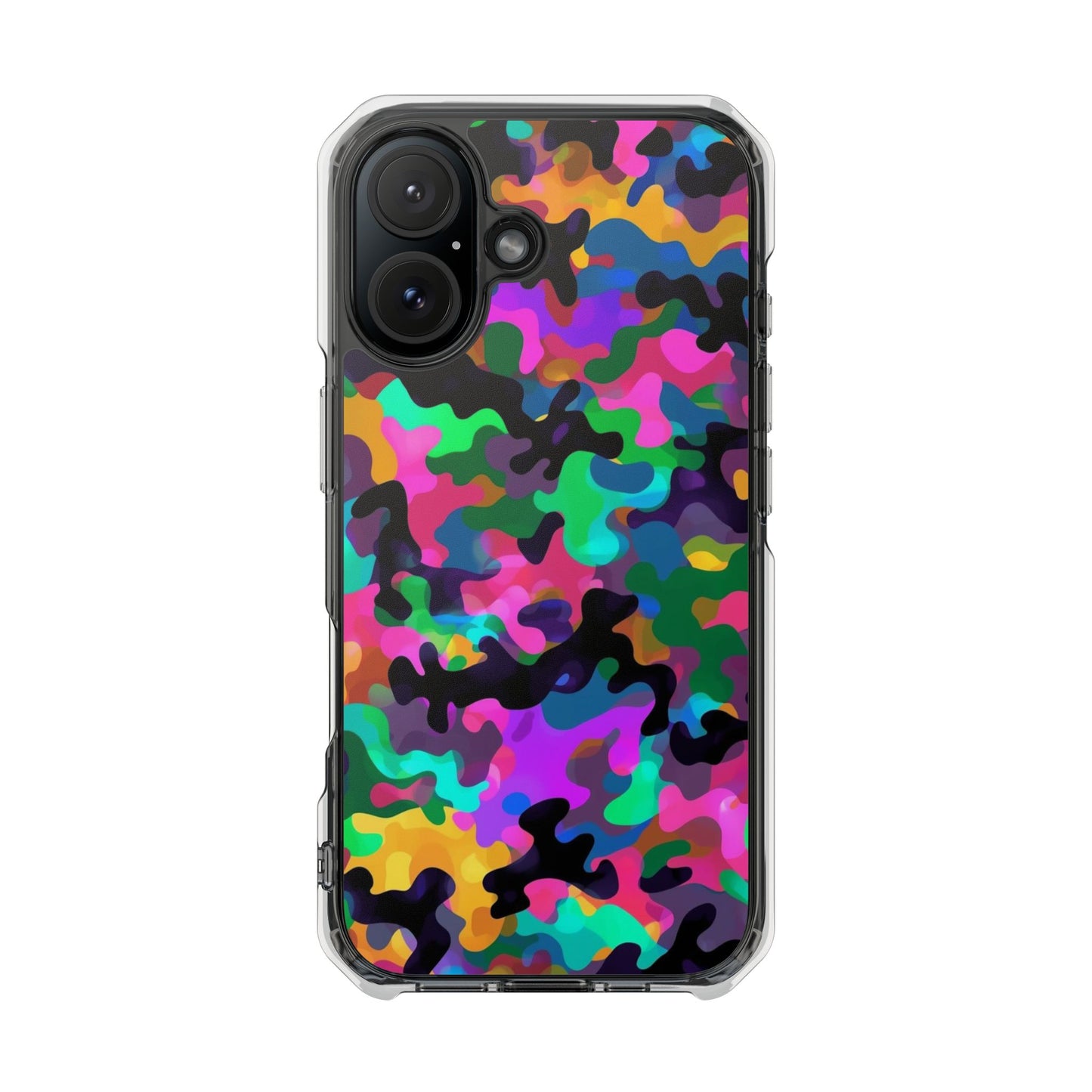 Clear Magnetic Impact Phone Case — Neon Camo Protective Cover