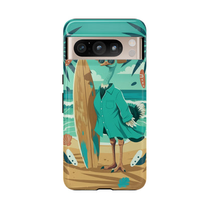 Phone Case — Retro Dressed Seagull Surfing Beach Illustration
