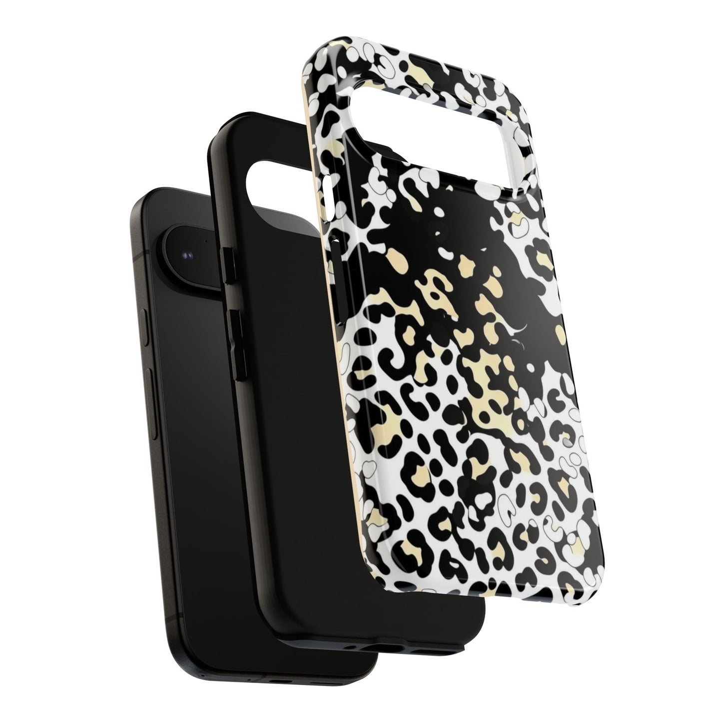 Leopard Splash Tough Phone Case — Black & Cream Animal Print Protective Cover