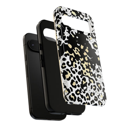 Leopard Splash Tough Phone Case — Black & Cream Animal Print Protective Cover