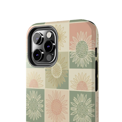Copy of Sunflower Check iPhone Tough Phone Case — Retro Pastel Floral Protective Cover