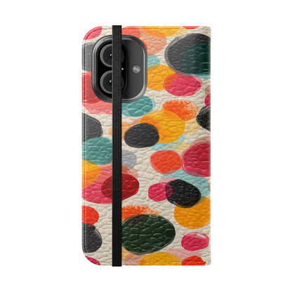 Colorful Confetti Dot Flip Phone Case — Retro Polka Wallet Cover