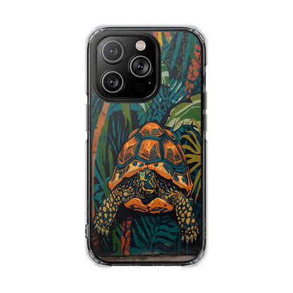 Tortoise Jungle Magnetic Clear Phone Case — Protective Clear Case with Tropical Tortoise Art