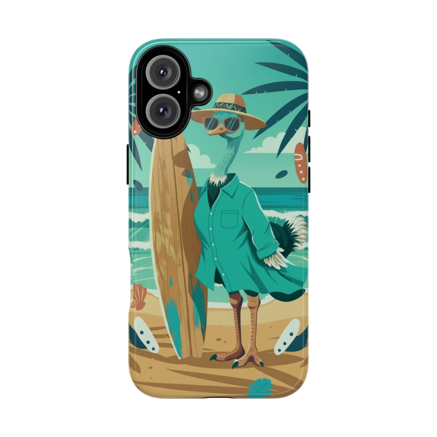 Phone Case — Retro Dressed Seagull Surfing Beach Illustration
