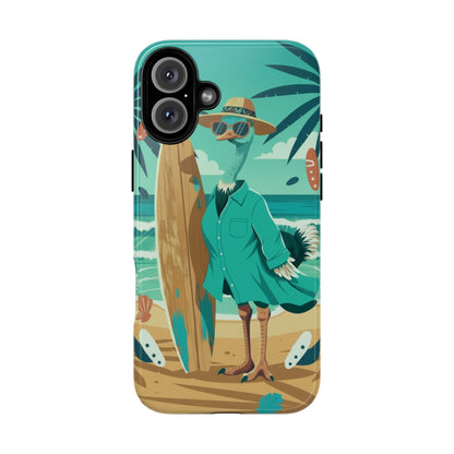 Phone Case — Retro Dressed Seagull Surfing Beach Illustration