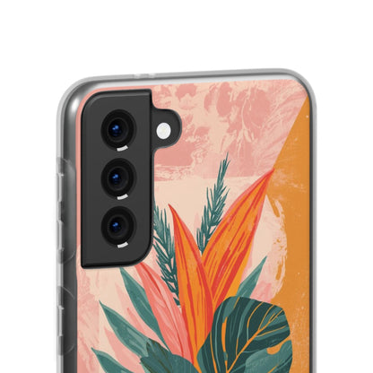 Tropical Botanical Phone Case — Pink & Orange Floral Flexi Case