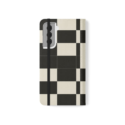 Checkered Flip Phone Case – Black & Cream Retro Grid Wallet Case