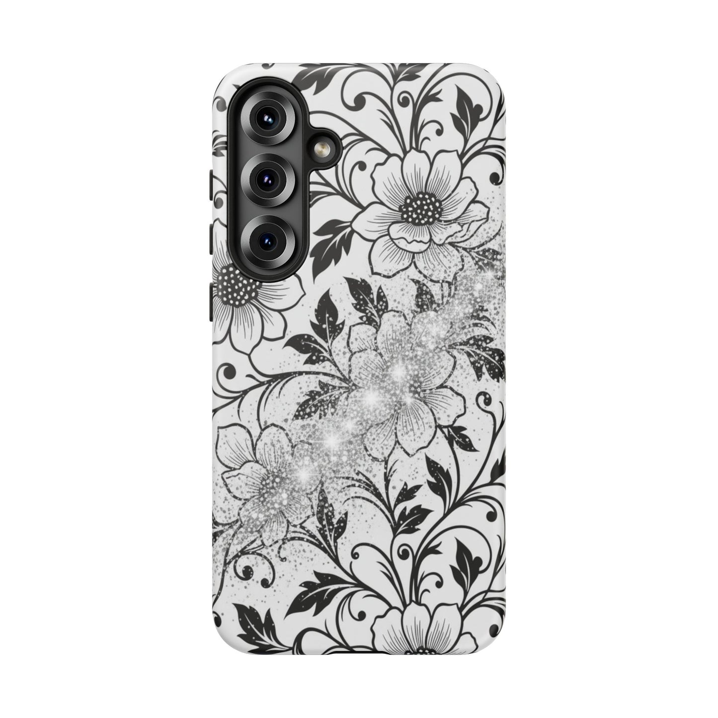 Floral Lace Phone Case — Black & White Vintage Flower Protective Case