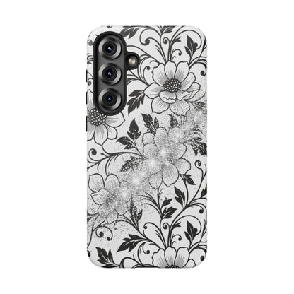 Floral Lace Phone Case — Black & White Vintage Flower Protective Case