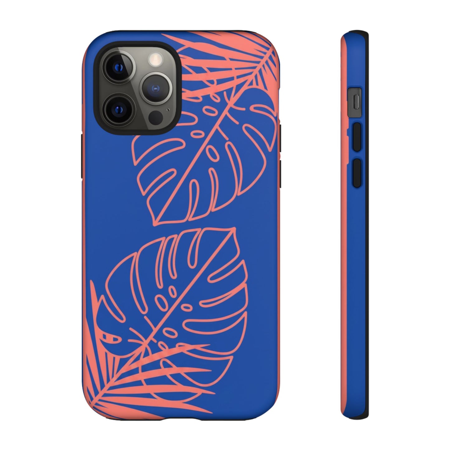 Tropical Monstera Phone Case — Blue & Coral Leaf Protective Cover