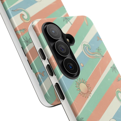 Surf Stripe Tough Phone Case — Retro Beach Waves Pattern