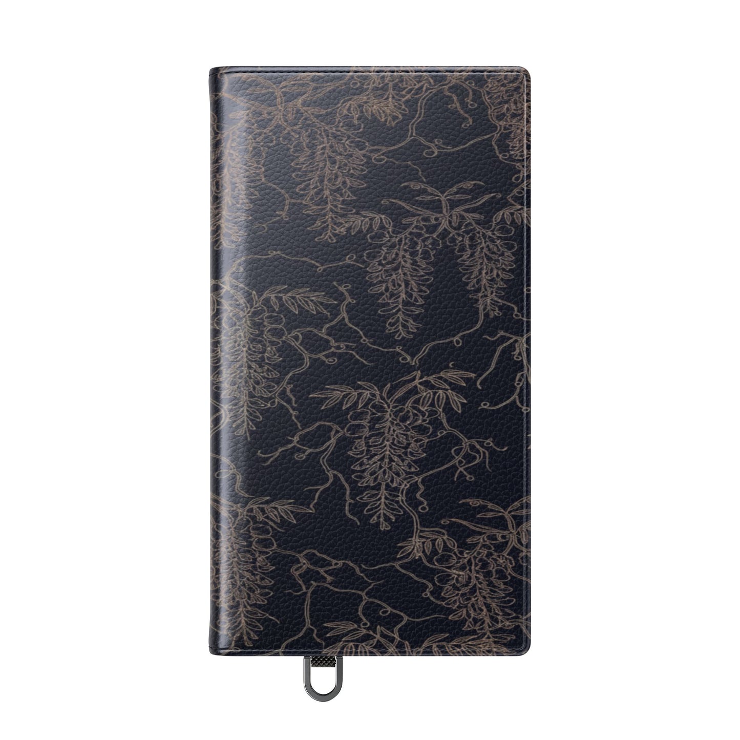 Botanical Noir Flip Phone Case — Dark Floral Wallet Cover with Card Slots