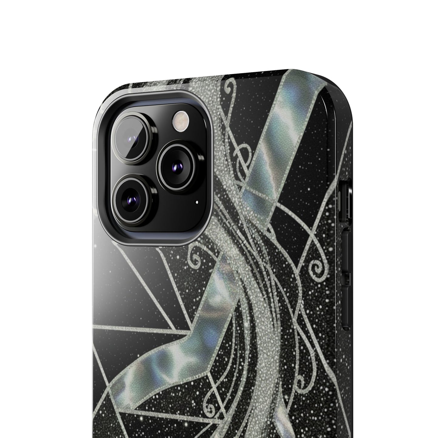 Geometry Tough Phone Case — Iridescent Ribbon on Black Celestial Background