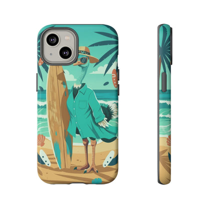 Phone Case — Retro Dressed Seagull Surfing Beach Illustration