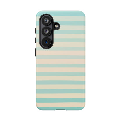 Mint & Cream Striped Tough Phone Case – Pastel Beachy Protective Cover