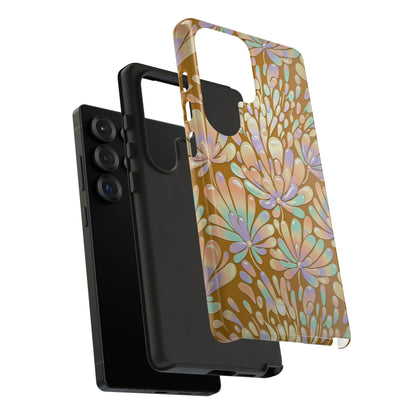 Floral Burst Tough Phone Case – Gold Pastel Botanical Protection