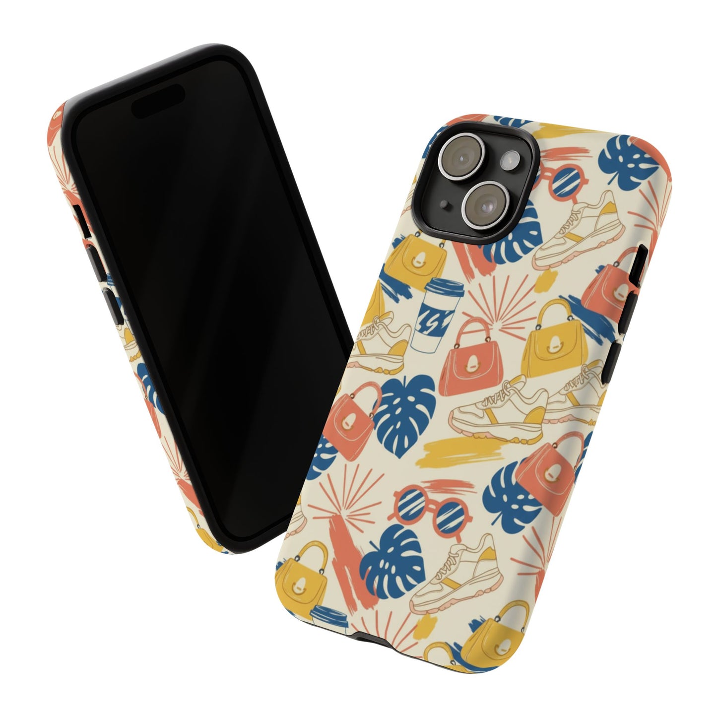 Tough Cases: Retro Summer Pattern Phone Case – Sunglasses, Sneakers & Tropical Leaves