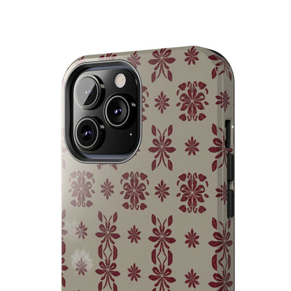Tough Phone Case — Vintage Red Floral Pattern Protective Cover