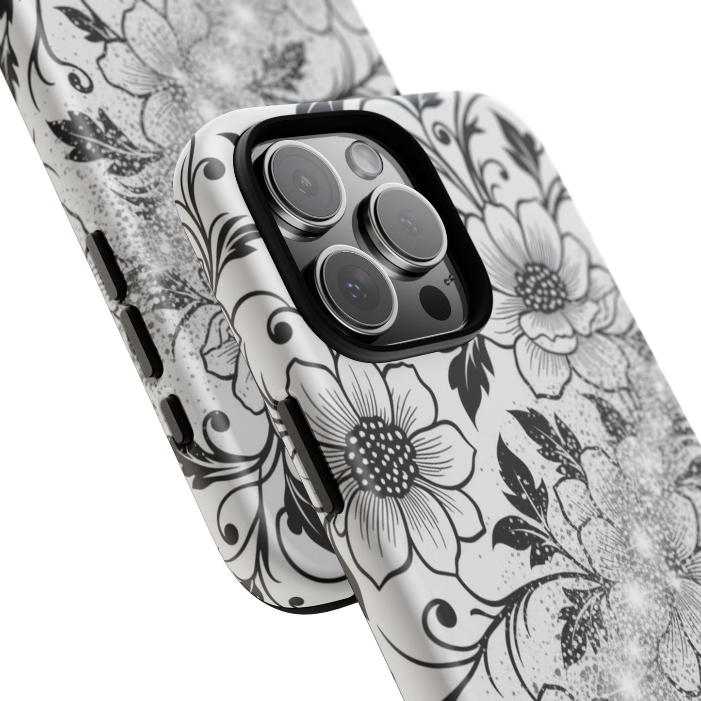 Floral Lace Phone Case — Black & White Vintage Flower Protective Case