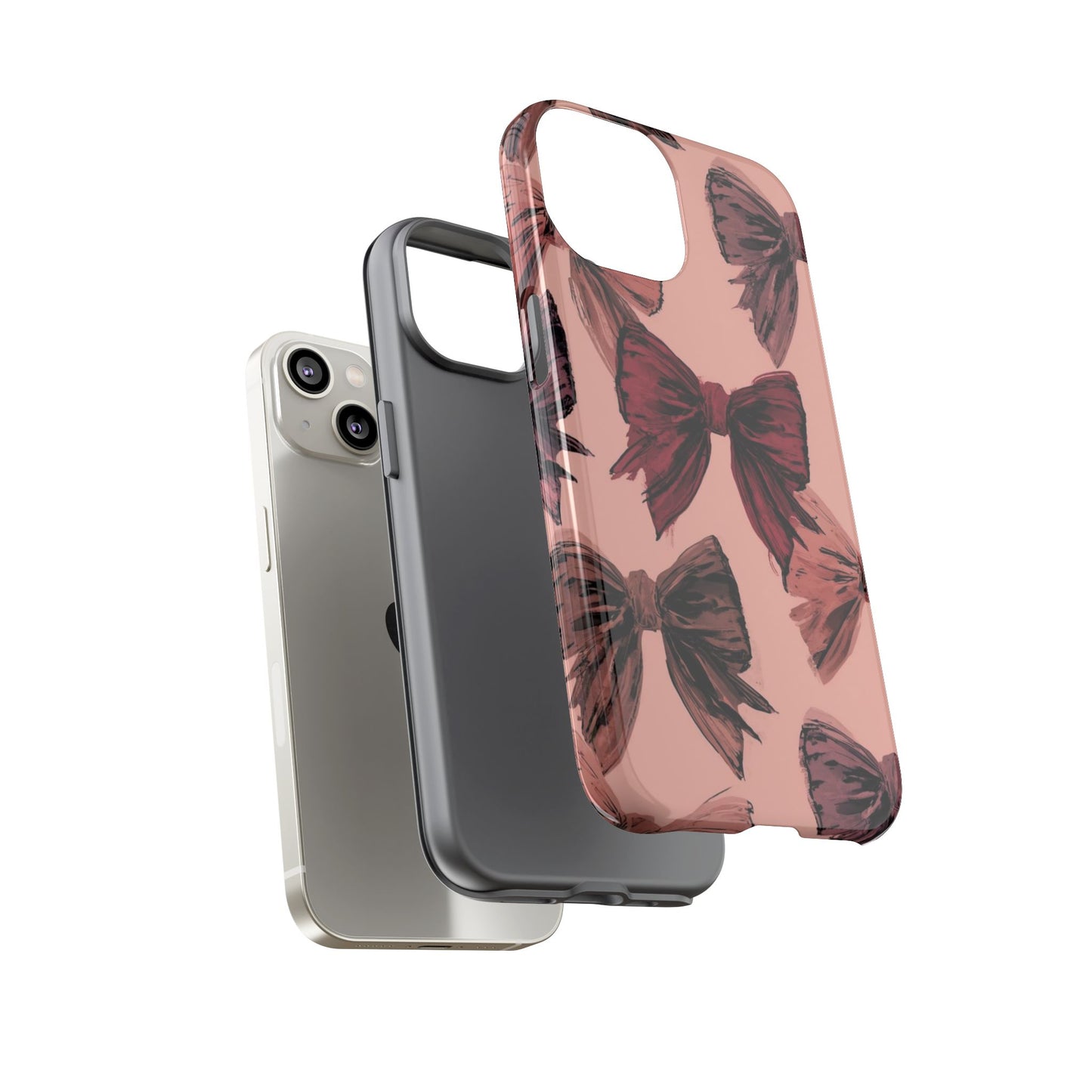 Bow Pattern Tough Phone Case — Pink Watercolor Bows Protective iPhone Cover