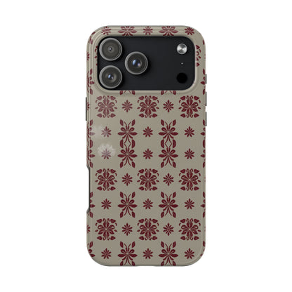 Tough Phone Case — Vintage Red Floral Pattern Protective Cover