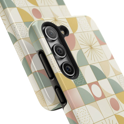 Retro Geometric Tough Phone Case — Pastel Midcentury Pattern