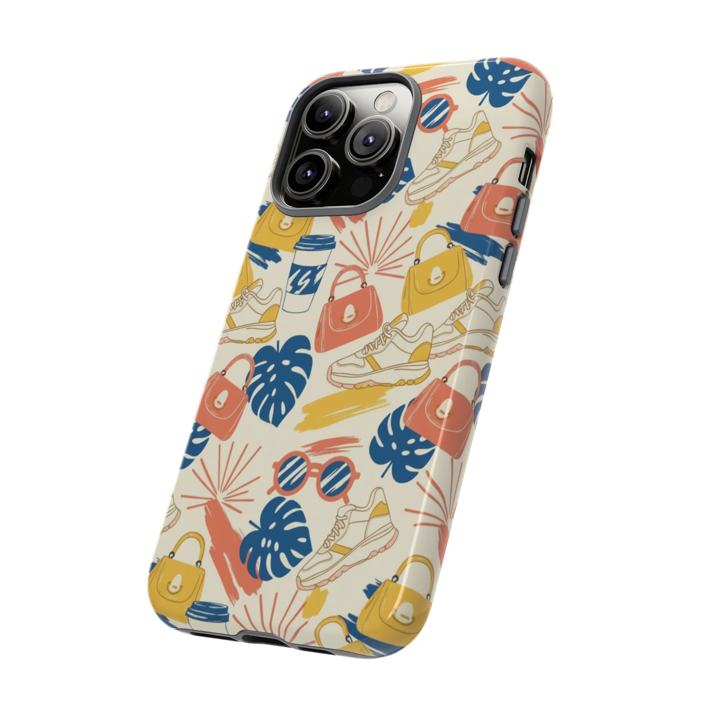 Tough Cases: Retro Summer Pattern Phone Case – Sunglasses, Sneakers & Tropical Leaves