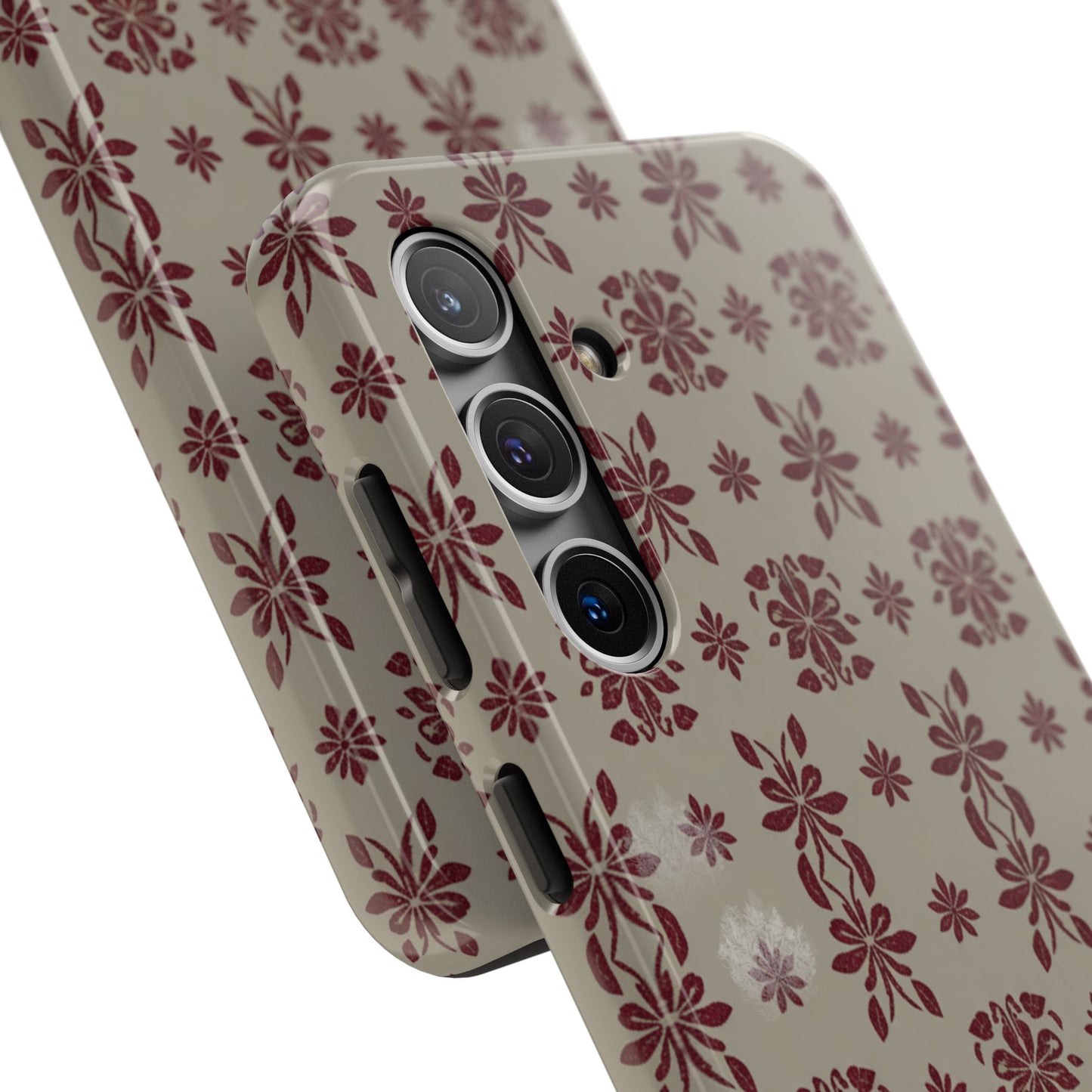 Tough Phone Case — Vintage Red Floral Pattern Protective Cover