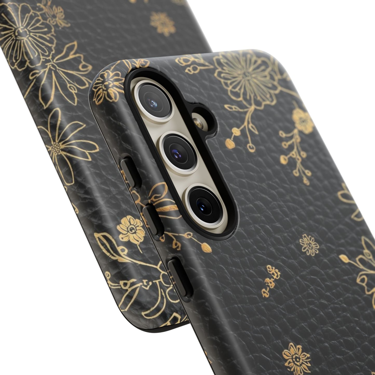Floral Gold Foil Leather Texture Tough Phone Case