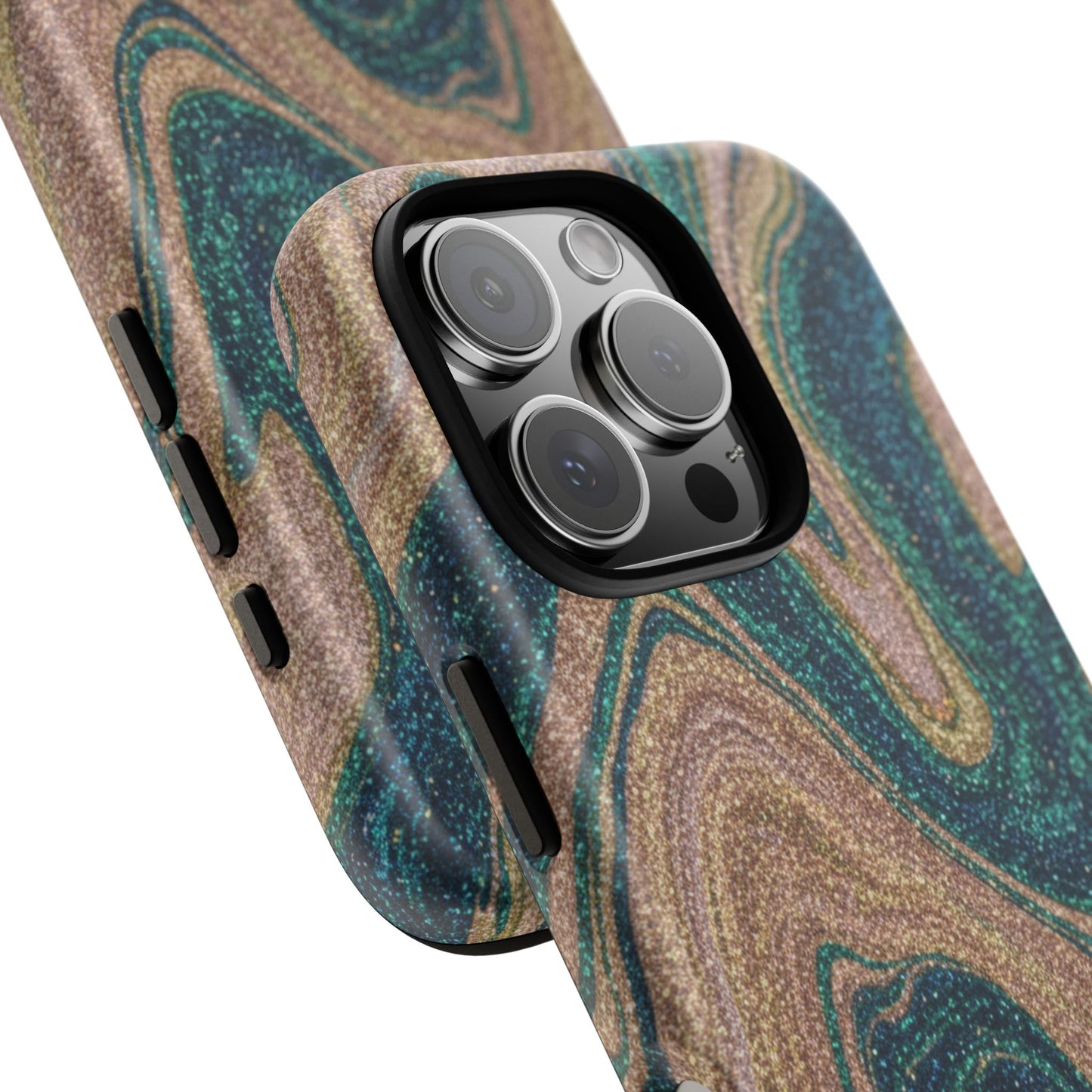 Marbled Teal & Gold Phone Case — Glitter Swirl Tough Case