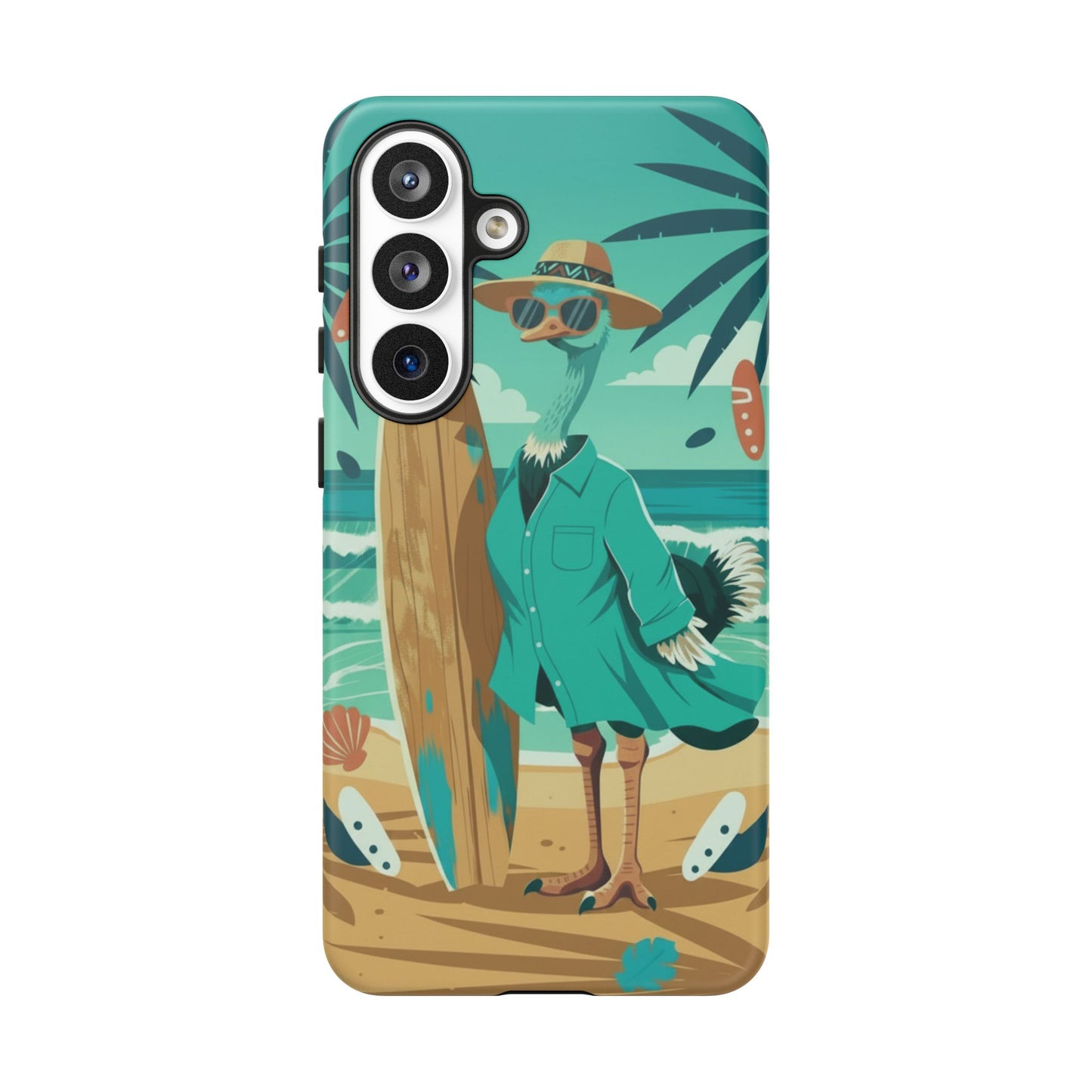 Phone Case — Retro Dressed Seagull Surfing Beach Illustration