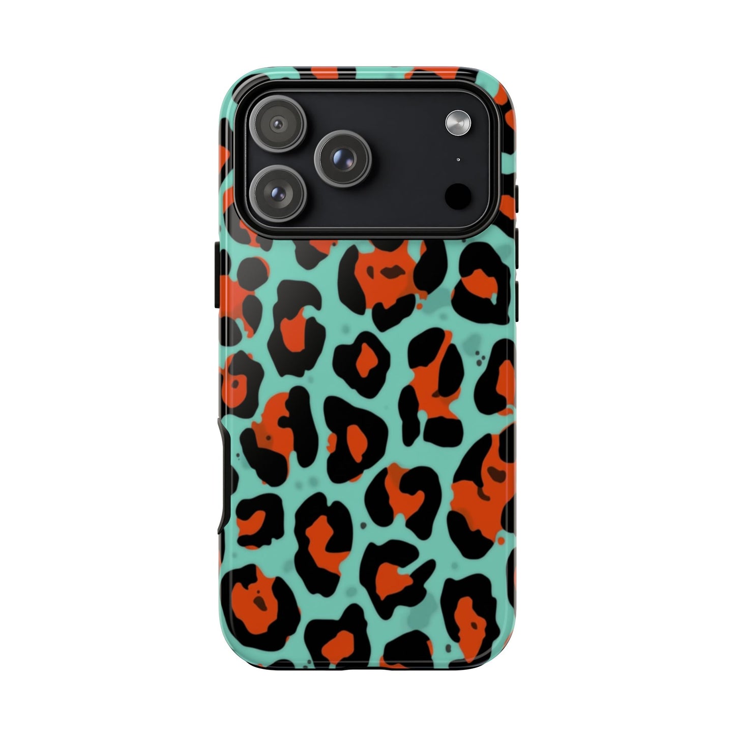 Leopard Print Tough Phone Case — Teal & Rust Protective iPhone Cover