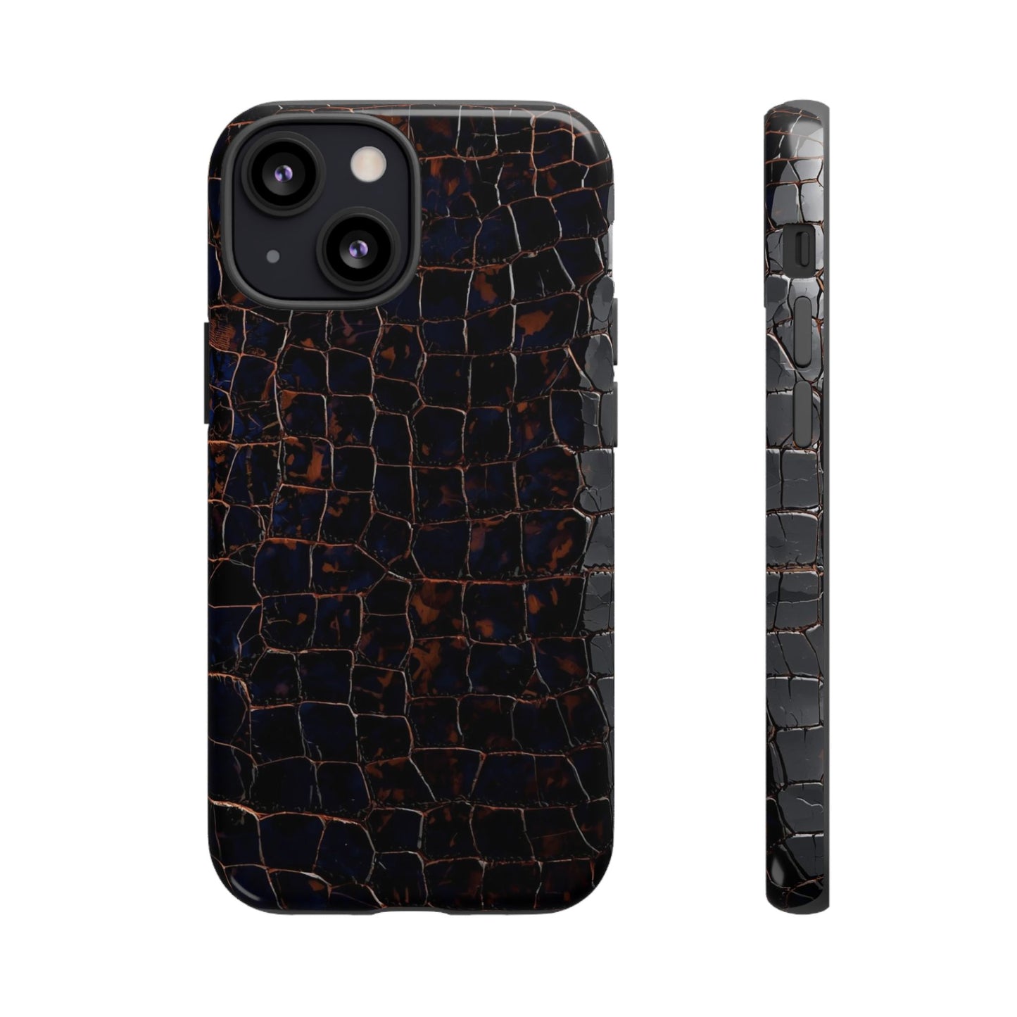 Croc-Embossed Tough Phone Case — Shockproof Black Alligator Texture