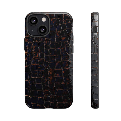Croc-Embossed Tough Phone Case — Shockproof Black Alligator Texture